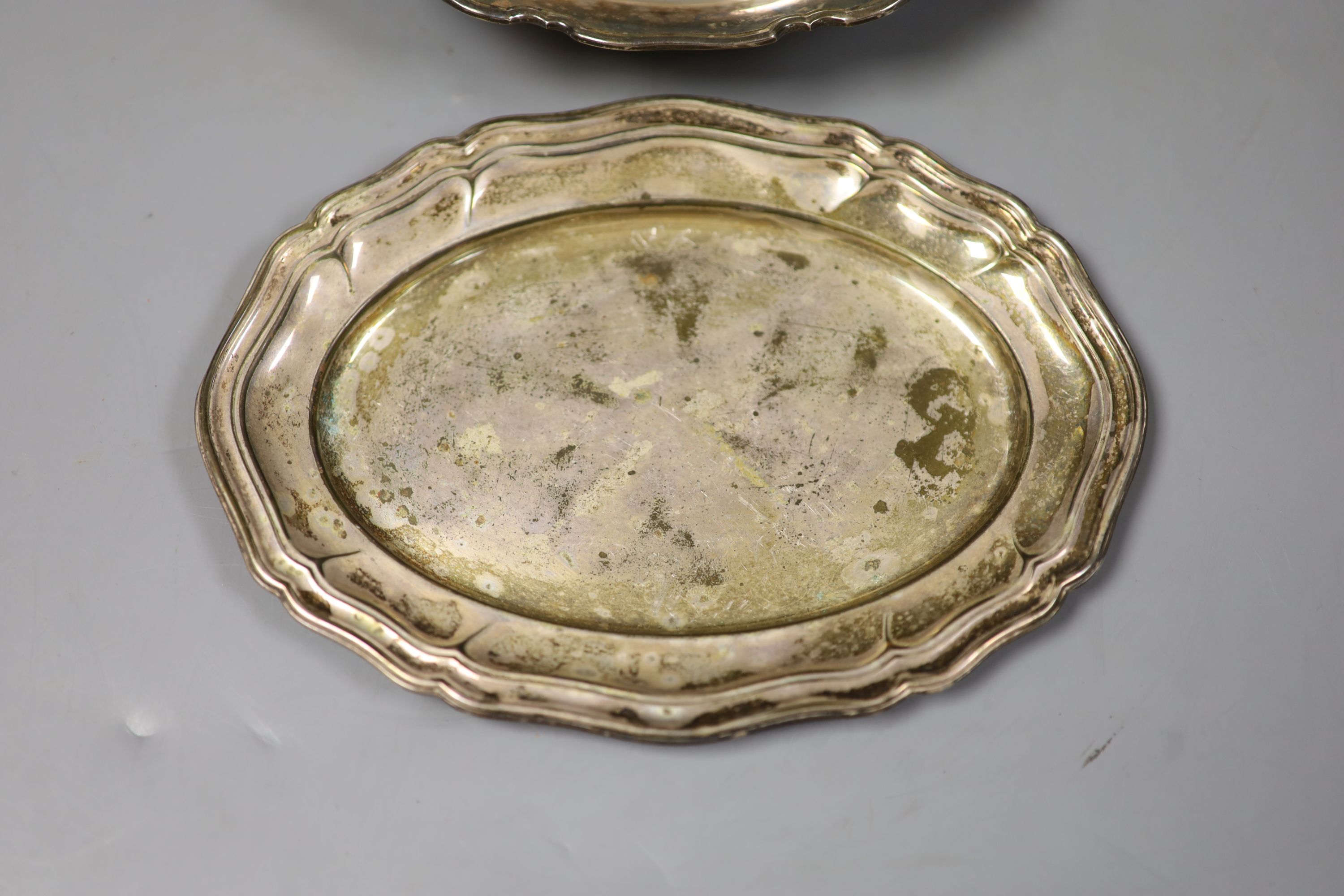 A sterling bowl, two sterling dishes and one other dish